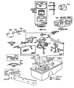 Carburetor,fuel Tank, A/C Grp. Diagram and Parts List for 93502-5151-XX  Briggs and Stratton Engine
